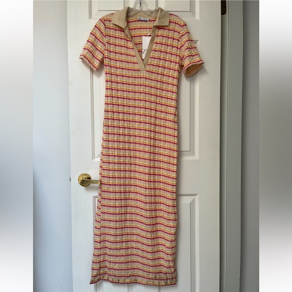NWT Zara Striped Ribbed Knit Polo Collar Midi Dress L - Picture 10 of 11